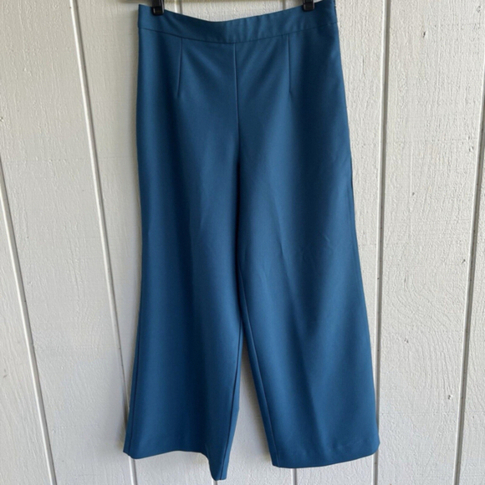 Camilyn Beth Stretch Twill Crepe Wide Leg Pants in Teal Blue Size M‎